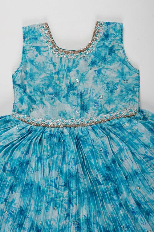 Girls Silk Frock with Tropical Print and Elegant Bow Detail