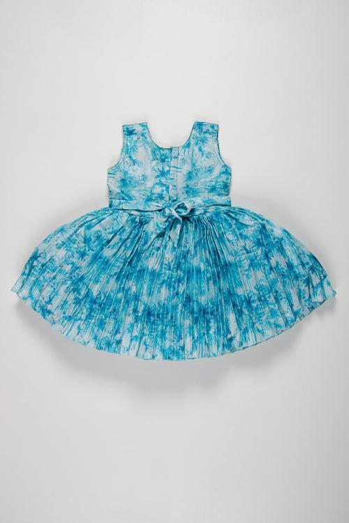 Girls Silk Frock with Tropical Print and Elegant Bow Detail