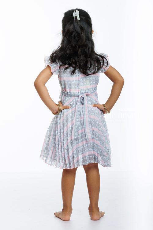 Girls Summer Breeze Frock with Delicate Floral Stripes