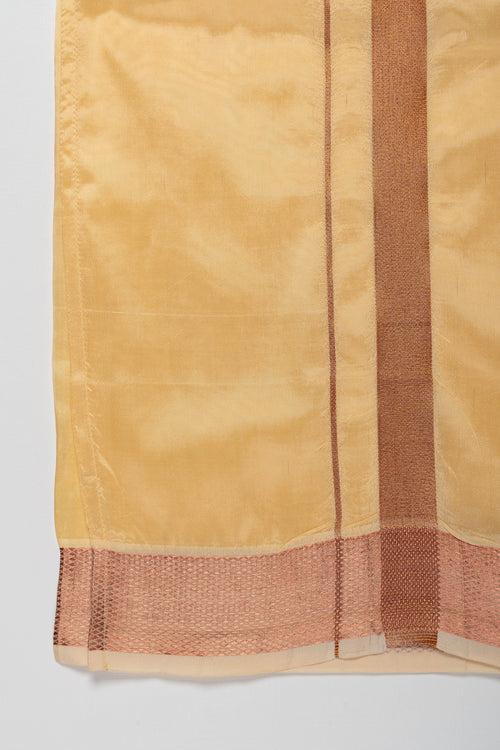 Golden Yellow Silk Blend Boys Dhoti with Traditional Borders