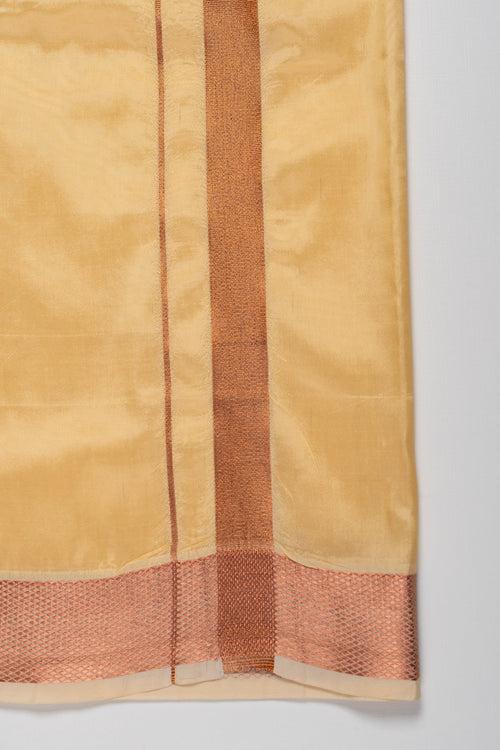 Golden Yellow Silk Blend Boys Dhoti with Traditional Borders