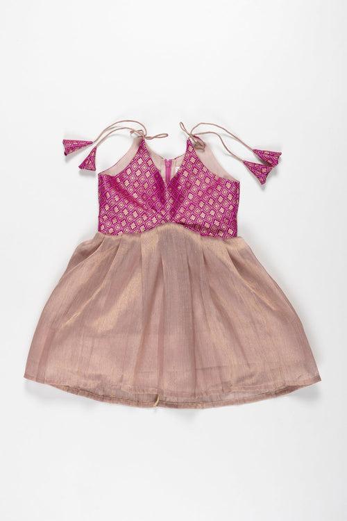 Handmade Traditional Purple Silk Tie-Up Frock for Young Girls