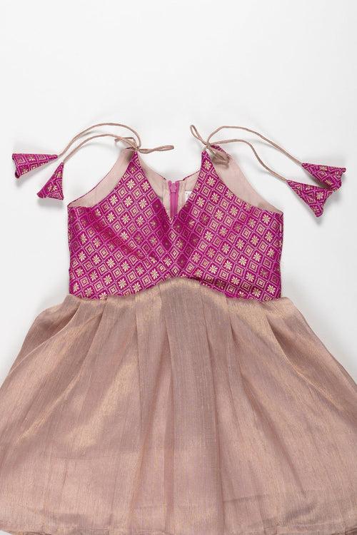 Handmade Traditional Purple Silk Tie-Up Frock for Young Girls