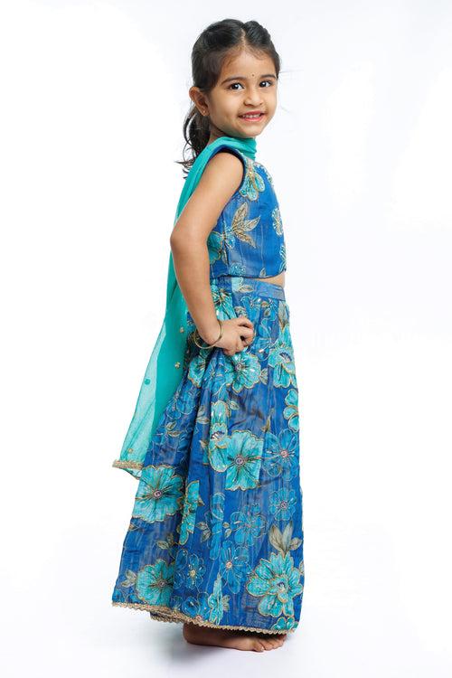 Ocean Bloom Designer Ghagra Set for Girls - Festive Finesse & Ethereal Elegance