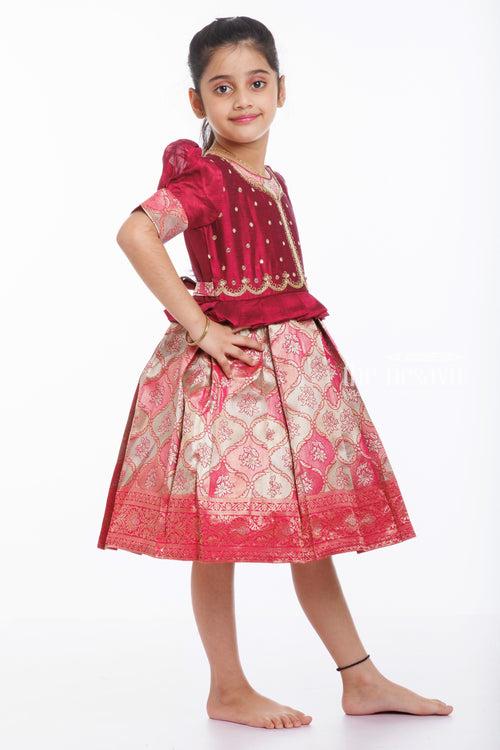 Regal Purple Silk Party Frock with Embellished Accents for Girls