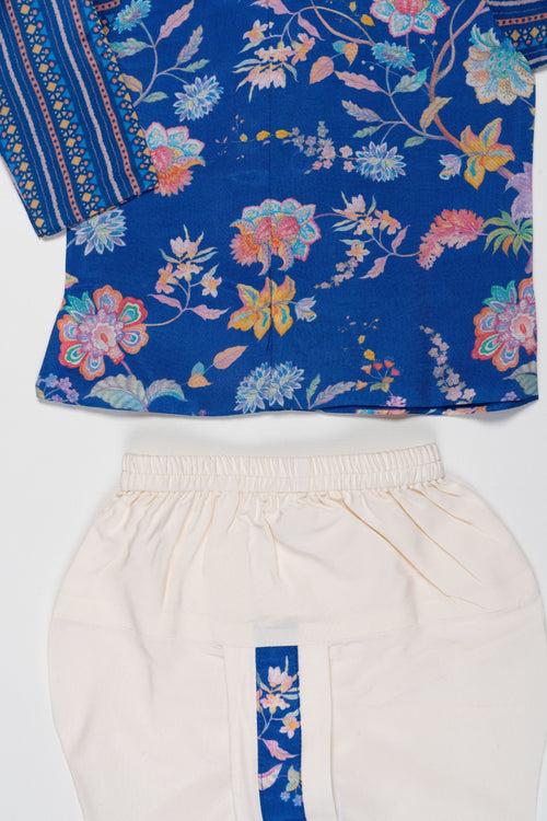 Royal Blue Floral Boys Dhoti Set for Weddings and Parties