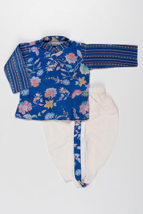 Royal Blue Floral Boys Dhoti Set for Weddings and Parties
