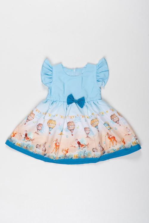 Sky Adventure Baby Girl Frock with Whimsical Woodland Print