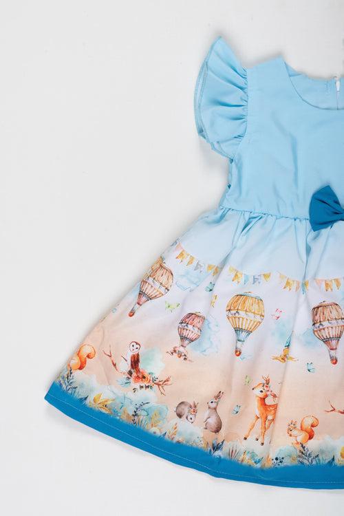Sky Adventure Baby Girl Frock with Whimsical Woodland Print
