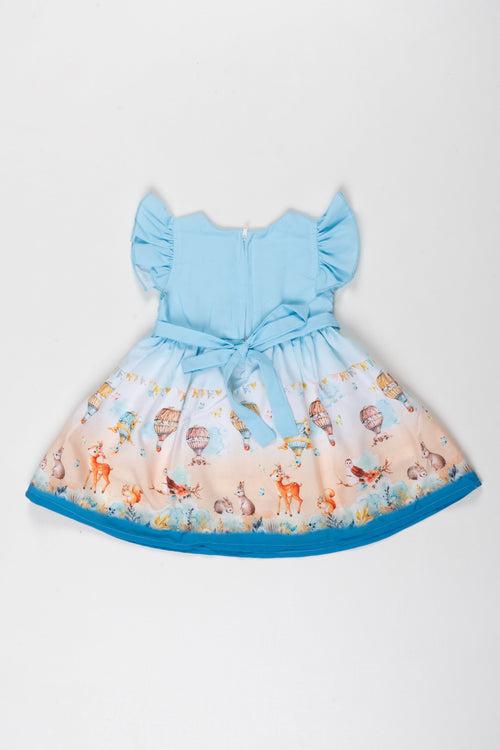 Sky Adventure Baby Girl Frock with Whimsical Woodland Print
