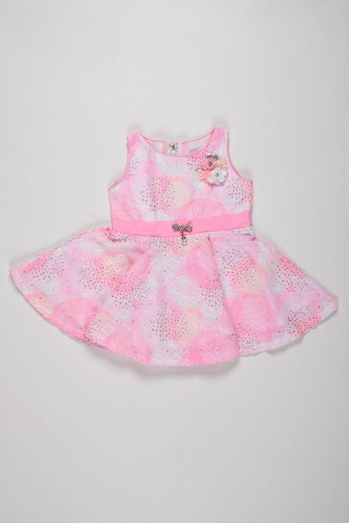 Stunning Sleeveless Cotton Frock for Girls - Pink Ombre with Embellished Details