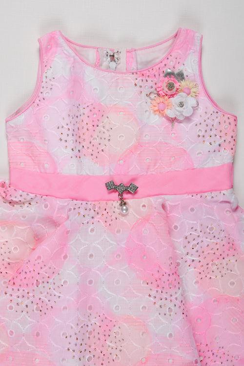 Stunning Sleeveless Cotton Frock for Girls - Pink Ombre with Embellished Details