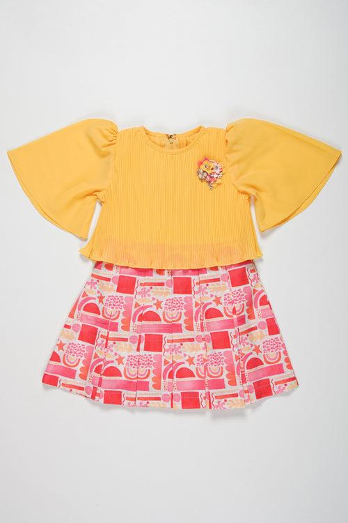 Stylish Playtime Cotton Frock for Girls - Bright Yellow and Pink