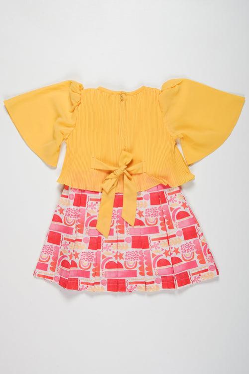 Stylish Playtime Cotton Frock for Girls - Bright Yellow and Pink