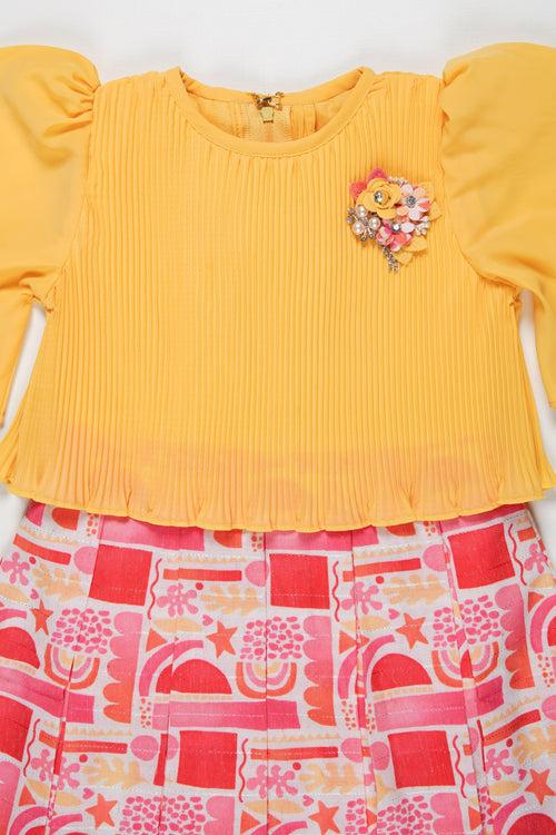 Stylish Playtime Cotton Frock for Girls - Bright Yellow and Pink