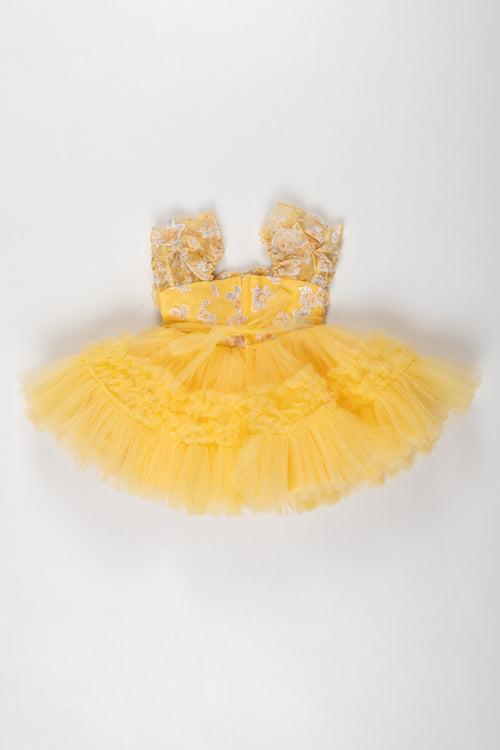 Sunny Delight Floral Party Frock: Radiance in Ruffles for the Little Charmer