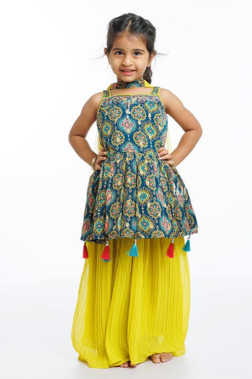 Sunshine and Mandala Kurti with Palazzo Set - A Festive Medley for Girls