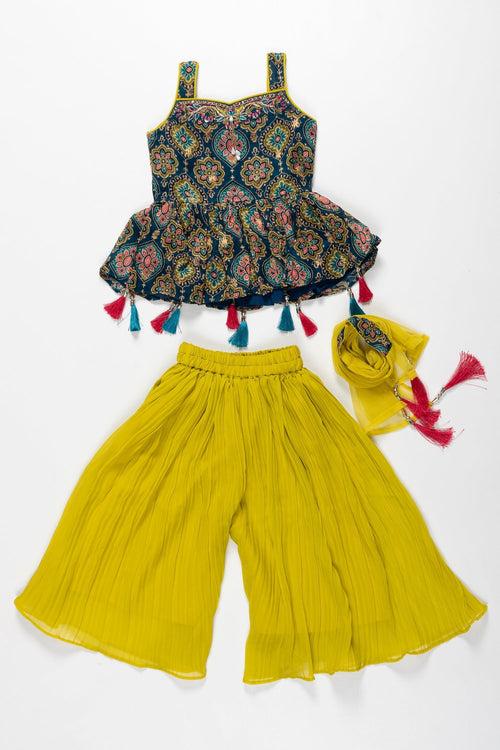 Sunshine and Mandala Kurti with Palazzo Set - A Festive Medley for Girls