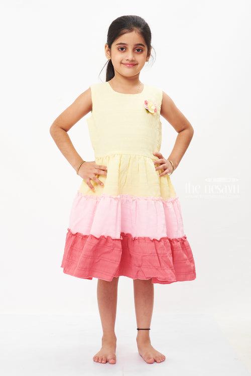 Sunshine Yellow Triple Layered Fancy Frock for Girls - Perfect Summer Delight