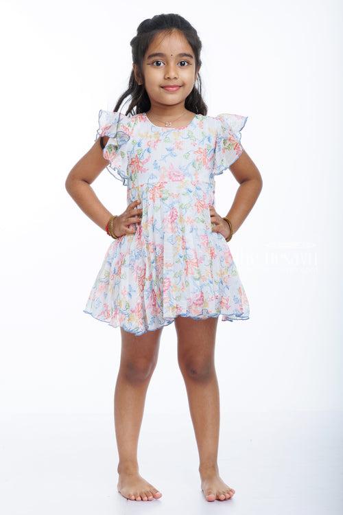 Toddler Girl's Summer Floral Frock with Ruffled Sleeves