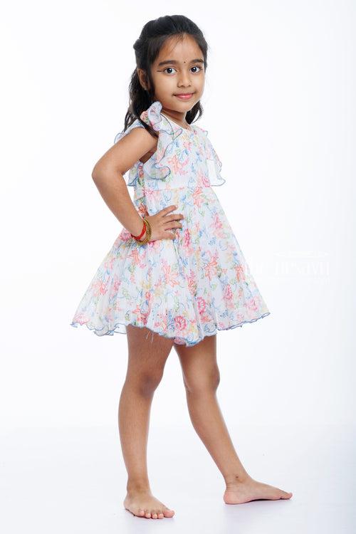 Toddler Girl's Summer Floral Frock with Ruffled Sleeves