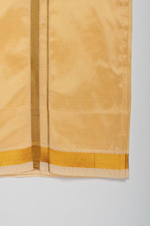 Traditional Golden Silk Dhoti for Boys with Elegant Border Detailing