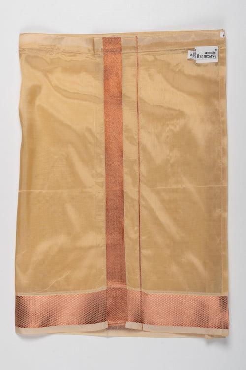 Traditional Golden Yellow Boys Dhoti with Elegant Orange Detailing