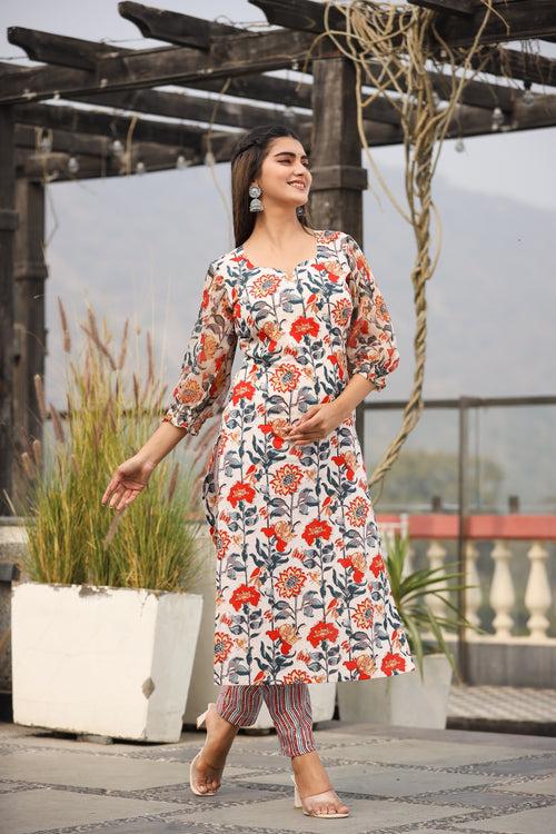 Alipriya Floral Straight Fit Kurta Only