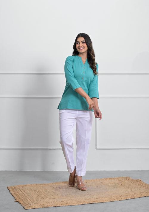 Tiffany Blue Airey Linen Short Kurta