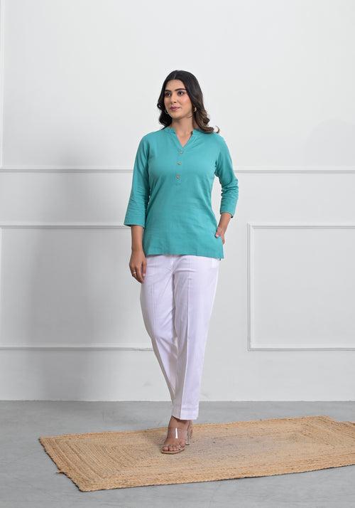 Tiffany Blue Airey Linen Short Kurta