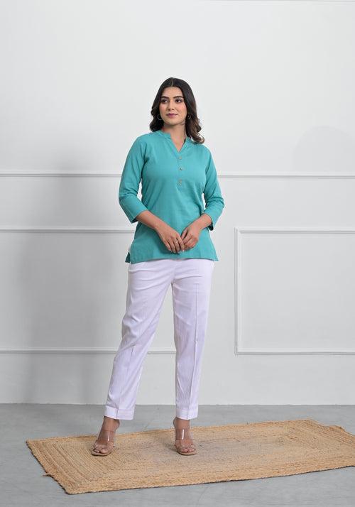 Tiffany Blue Airey Linen Short Kurta