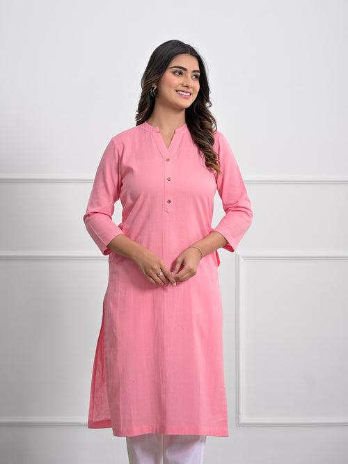 Flamingo Pink Airey Linen Long Kurta