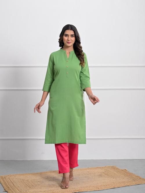 Pea Green Airey Linen Long Kurta