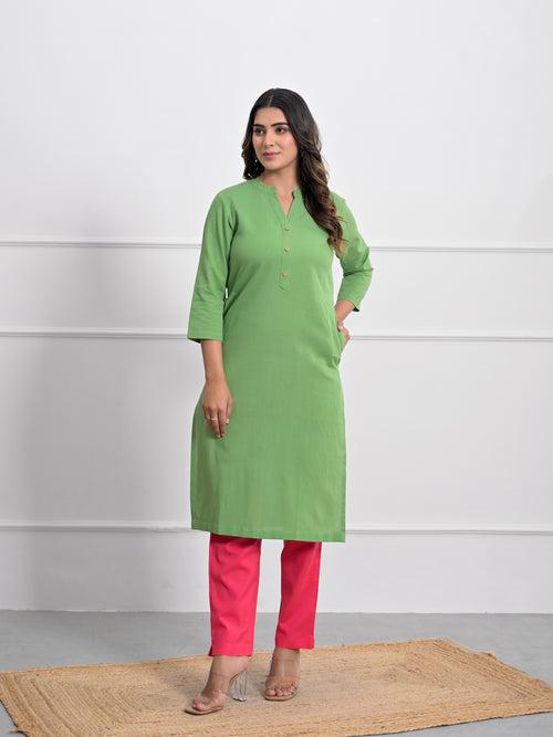 Pea Green Airey Linen Long Kurta