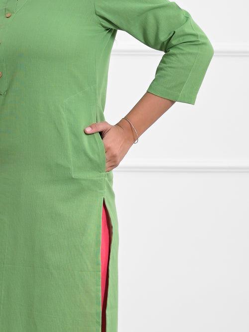 Pea Green Airey Linen Long Kurta