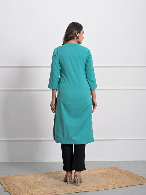 Tiffany Blue Airey Linen Long Kurta