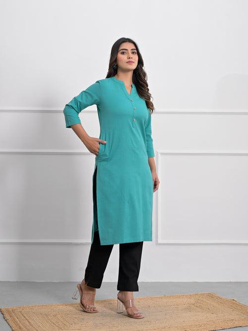 Tiffany Blue Airey Linen Long Kurta