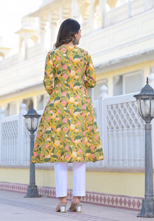 Sehar Leafy Handblock Printed Anarkali Kurta