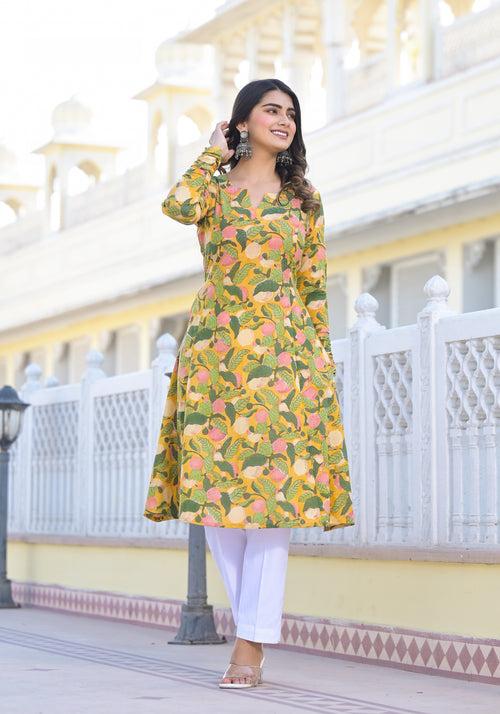 Sehar Leafy Handblock Printed Anarkali Kurta