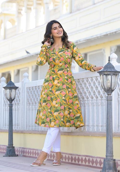 Sehar Leafy Handblock Printed Anarkali Kurta