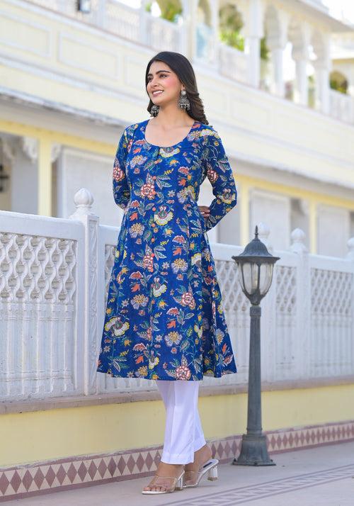 Sireen Floral Handblock Printed Anarkali Kuta