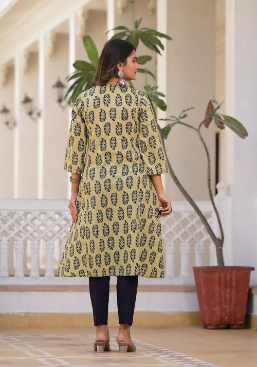 Sofia Handblock Printed A-Line Kurta