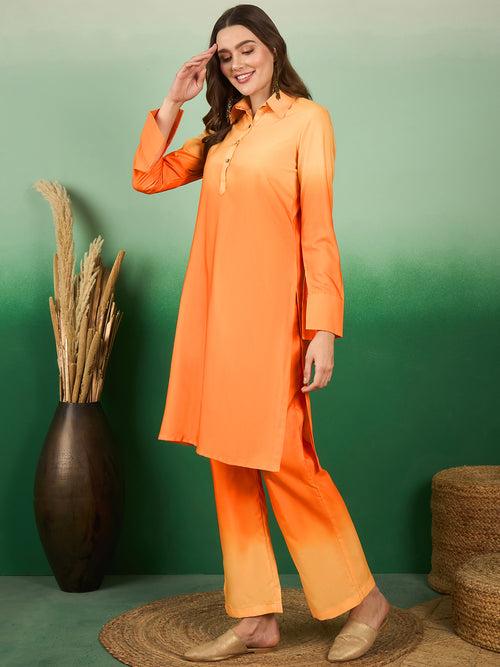 Women's Orange Seamless Radiant Ombre Style Coord Sets