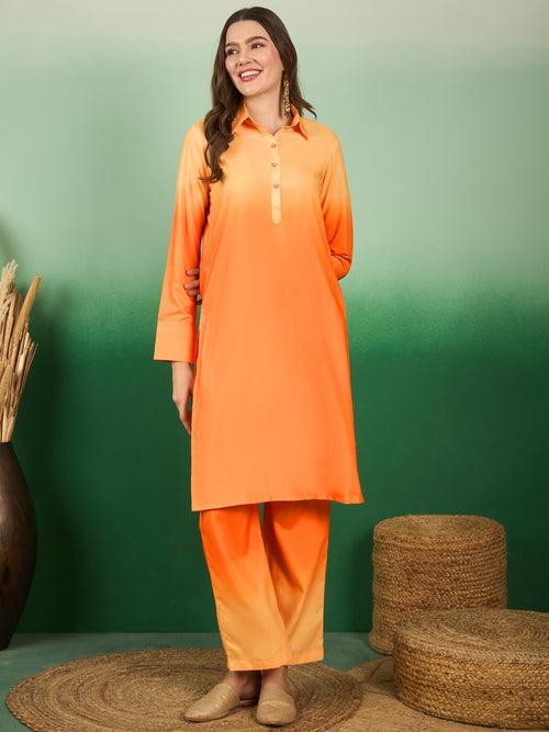 Women's Orange Seamless Radiant Ombre Style Coord Sets