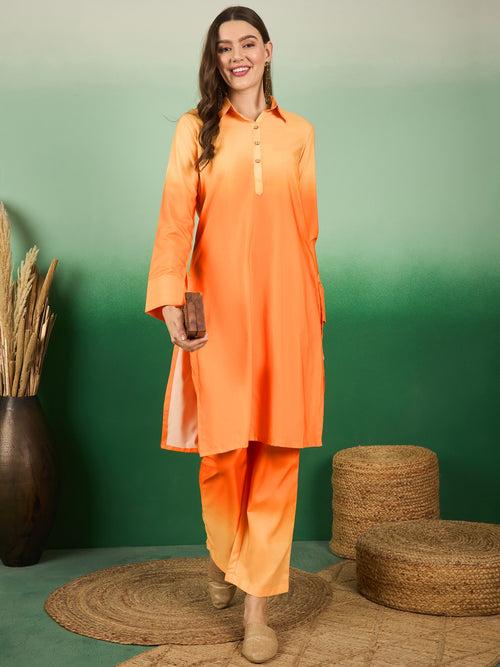 Women's Orange Seamless Radiant Ombre Style Coord Sets