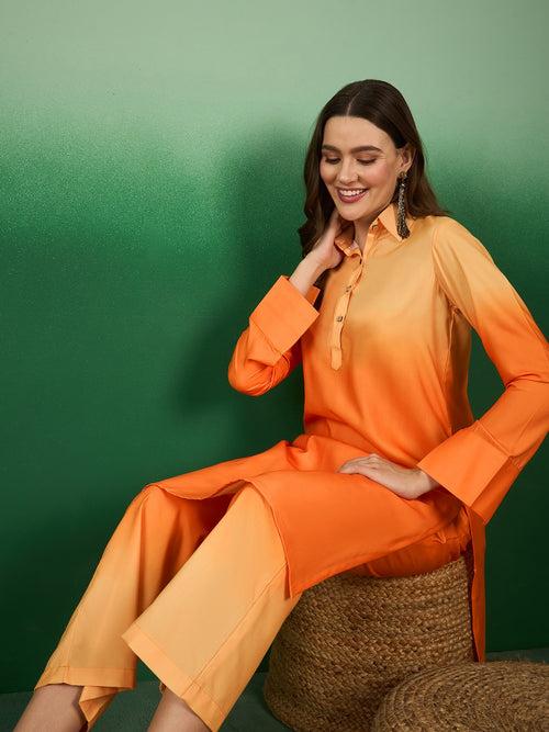 Women's Orange Seamless Radiant Ombre Style Coord Sets