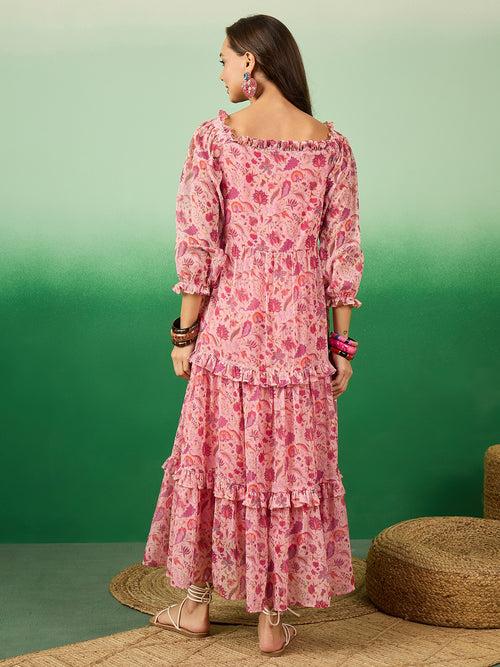 Designer & Stylish Women's Pink Alfino Chiffon Dress