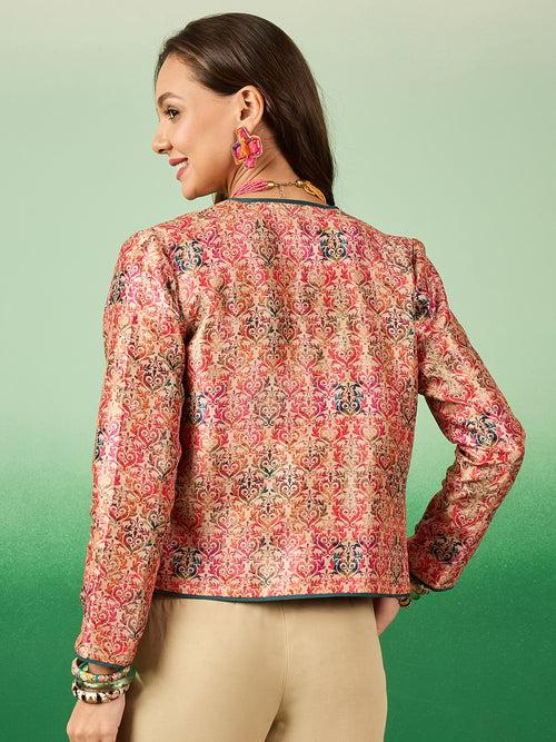 Women's Printed Multicolor Mulberry Twin Flap Pocket Blazer