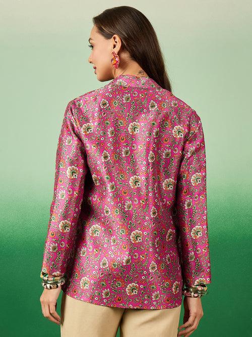 Women's Elegant Designer Mulberry Silk Front Open Blazer