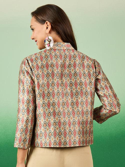 Designer Printed Mulberry Silk Front Open Women's Blazer